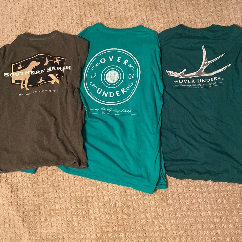 Men’s long sleeve cotton tee shirts. Brands - Over Under (2) and Southern Marsh